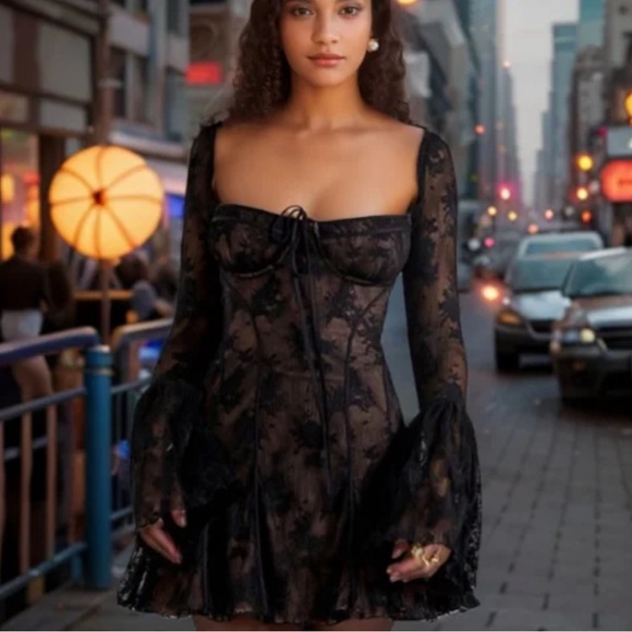 Dresses & Skirts - Black lace mini dress, new with tags